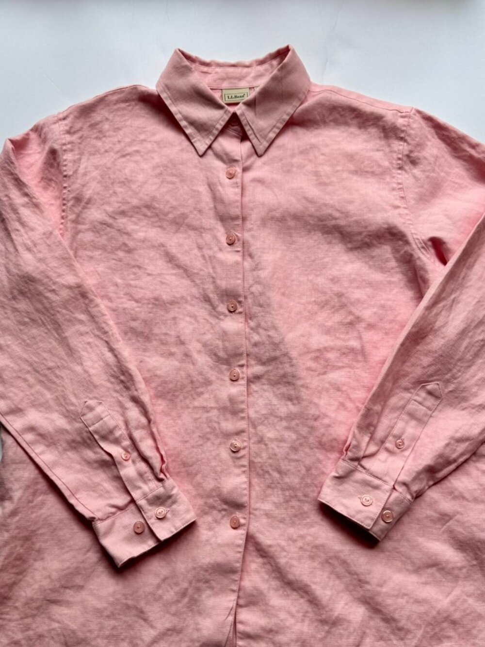 LL Bean Pink Linen Button-Front Long-Sleeve Shirt - Women’s M